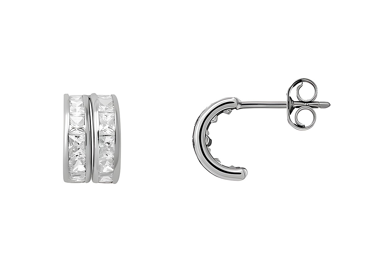 Echt Gold Ohrschmuck in Weißgold 585, polierte Creolen mit Zirkonia, die in einer eleganten und modernen Form gestaltet sind und perfekten Glanz bieten.