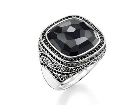 Thomas Sabo TR2024-641-11-54 Ring aus Sterling Silber mit schwarzem Onyx und Zirkonia, Größe 54, elegant und stilvoll, ideal für besondere Anlässe.