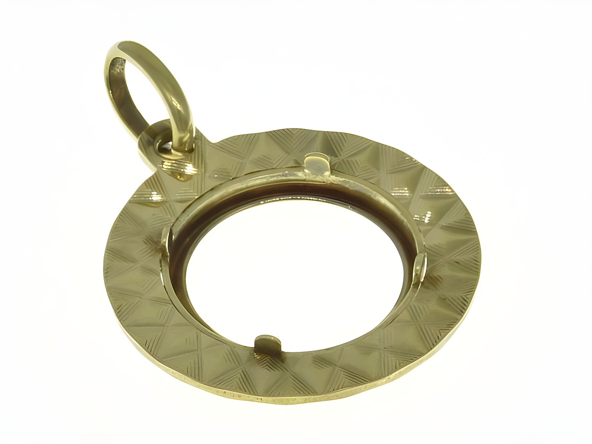 Münzfassung Anhänger aus 585 Gold, diamantiert, mit einem maximalen Durchmesser von 13,1 mm für Münzen, hergestellt von Juwelier Harnisch, stilvolles Design. – Ansicht 3