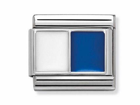 Edelstahlarmbandglied von Nomination mit zwei Emaille-Feldern in Weiß und Hellblau, ideal für eine individuelle Anpassung und stilvolles Tragen.