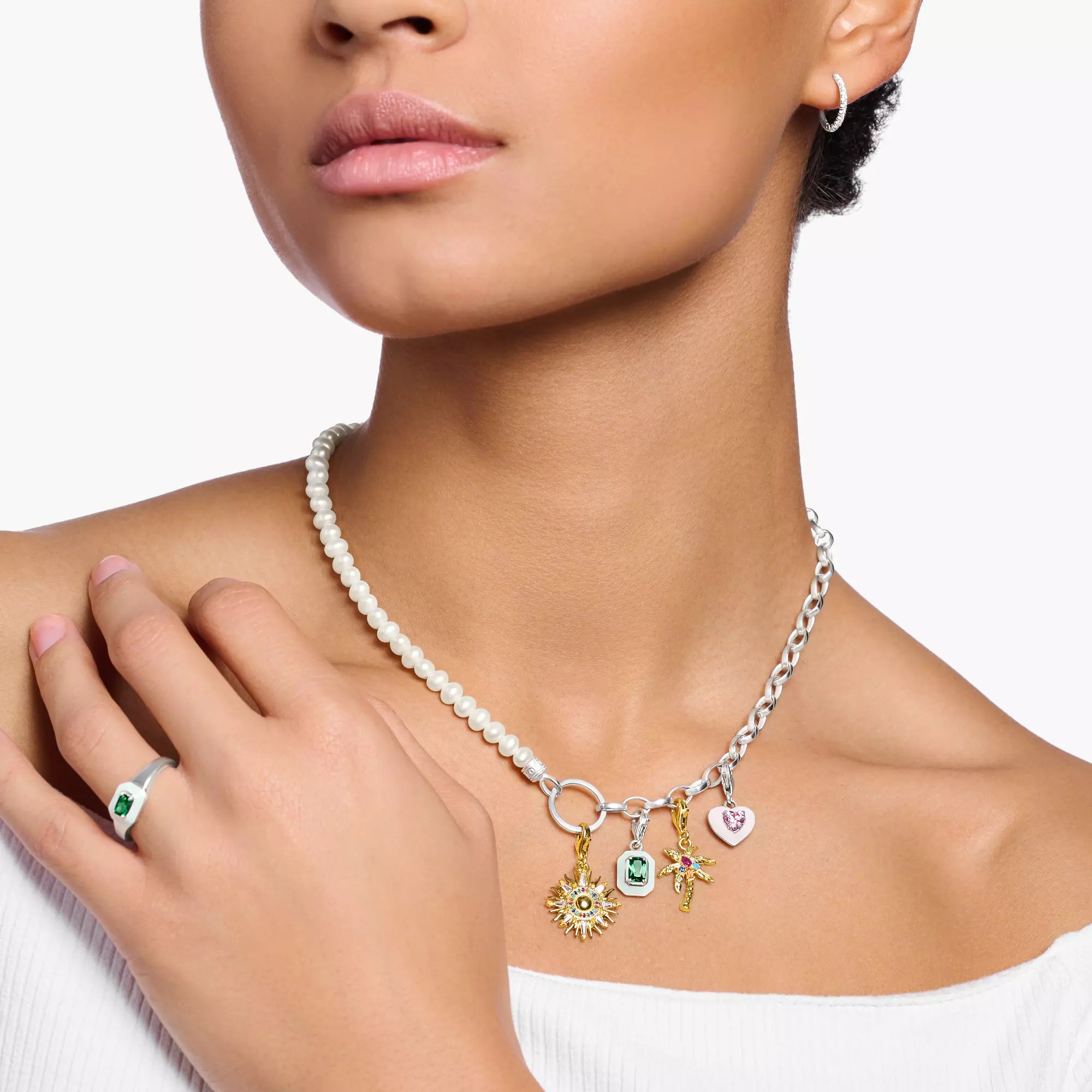 Thomas Sabo Charm-Anhänger - Silber vergoldet Gelbgold + Glas-Keramik Stein - Sonne – Ansicht 3