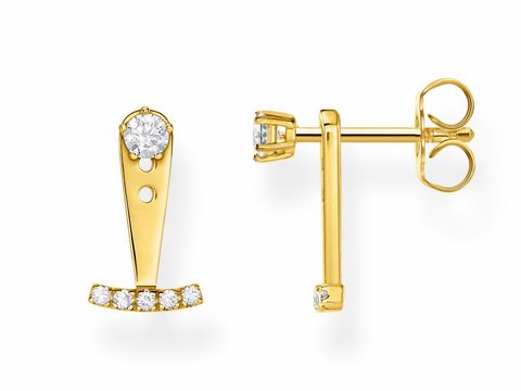 Ohrstecker aus der Thomas Sabo Charming Collection in Silber und Gelbgold mit einem glänzenden Zirkonia-Stein und eleganter Ear Jacket-Design. Ideal für besondere Anlässe.