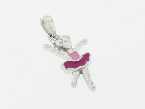 Ballerina Silber Anhänger in rhodiniertem Finish mit pinkem Lack, ideal für Kinder, hergestellt von Juwelier Harnisch, ein traumhaftes Schmuckstück.