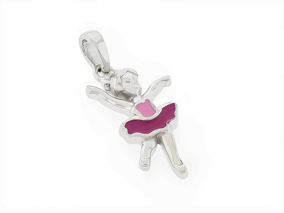 Ballerina Silber Anhänger in rhodiniertem Finish mit pinkem Lack, ideal für Kinder, hergestellt von Juwelier Harnisch, ein traumhaftes Schmuckstück.