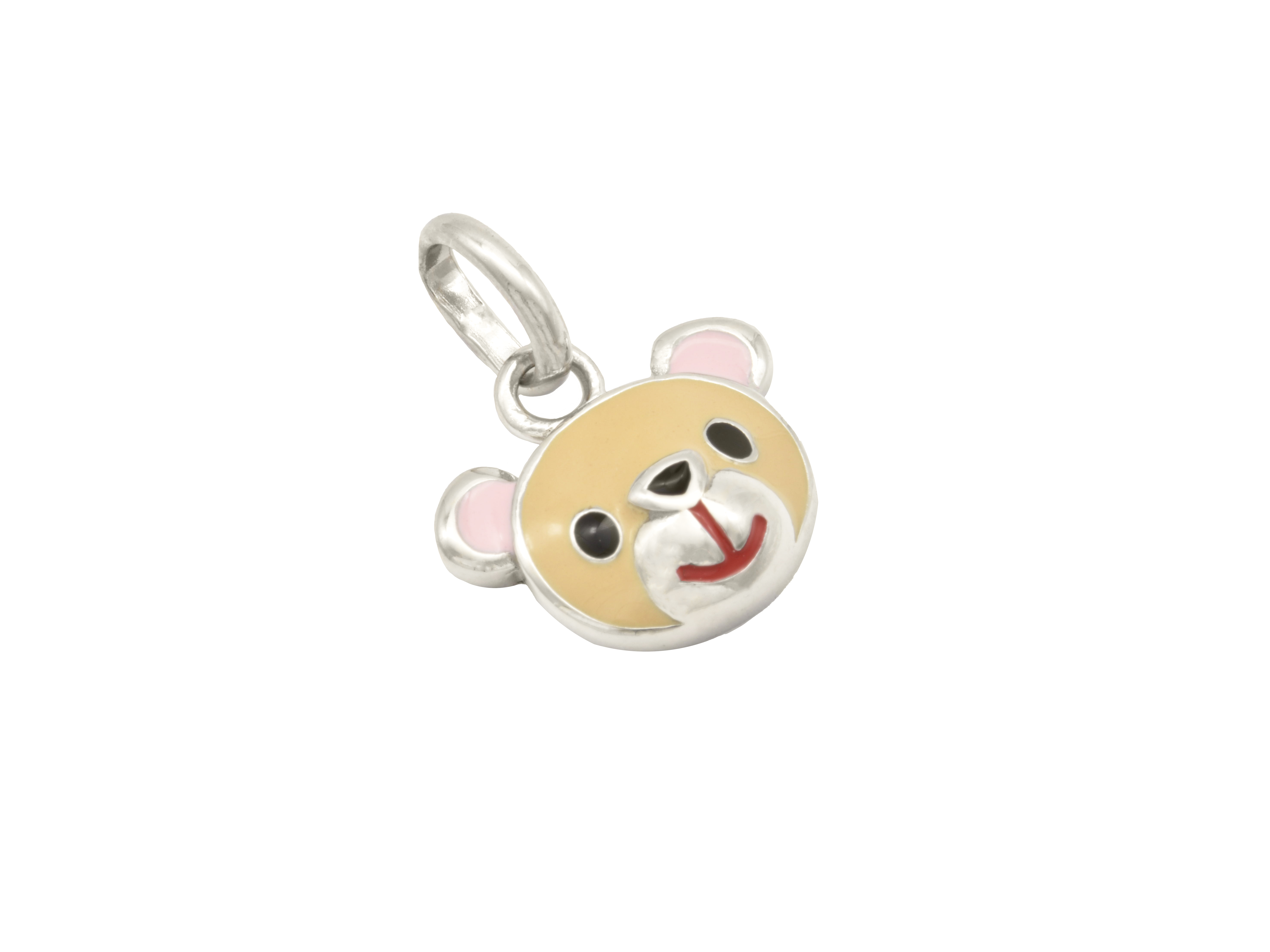 Teddybär Kopf als Anhänger aus rhodiniertem Sterling Silber 925 mit braunem Lack für Kinder, Hersteller: Juwelier Harnisch, idealer Kinderschmuck.