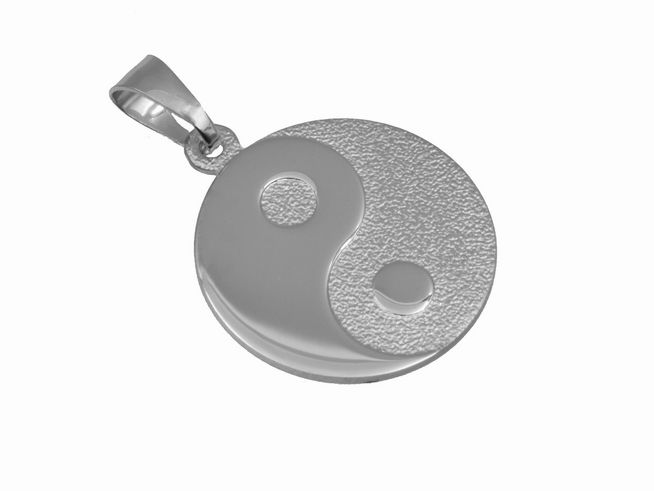 Anhänger Yin Yang aus 925 Sterling Silber, teilmattiert und rhodiniert, bietet eine harmonische Kombination von Licht und Dunkelheit, symbolisiert Balance und wird als Glücksbringer geschätzt.