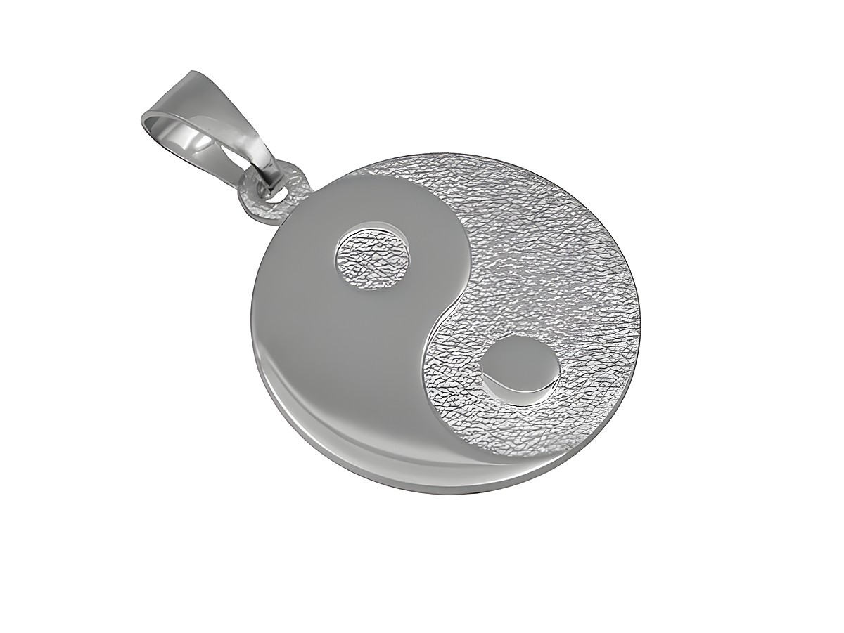 Anhänger Yin Yang aus 925 Sterling Silber, teilmattiert und rhodiniert, bietet eine harmonische Kombination von Licht und Dunkelheit, symbolisiert Balance und wird als Glücksbringer geschätzt.
