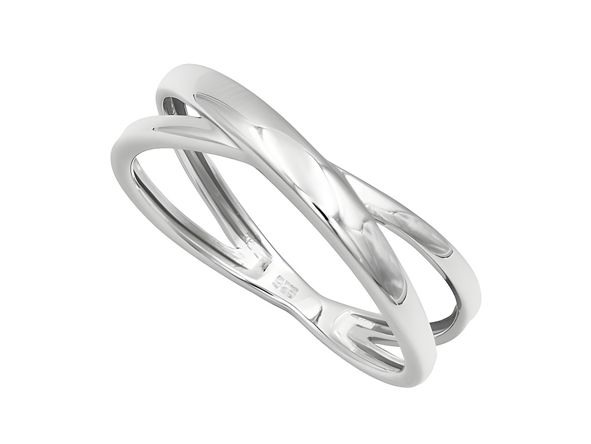 Ring über Kreuz aus rhodiniertem Sterling Silber in Größe 62, Hersteller Juwelier Harnisch, mit modernem, elegantem Design für einen stilvollen Auftritt.
