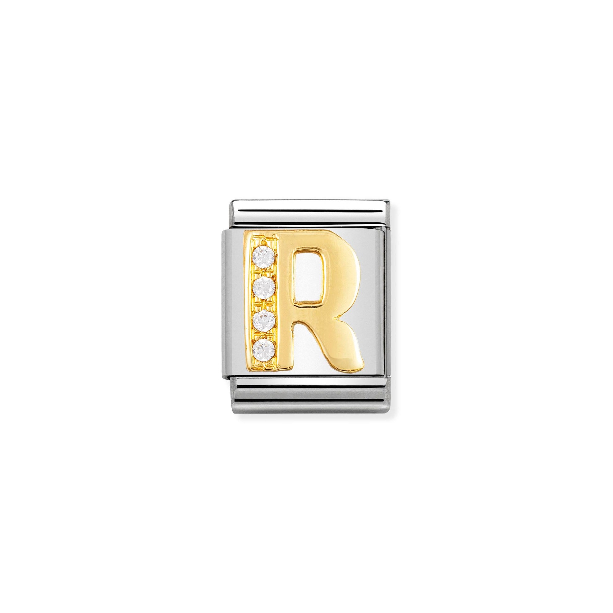 Nomination Composable Big Charm Buchstabe R - Edelstahl, Gold 750 Gelbgold, Zirkonia