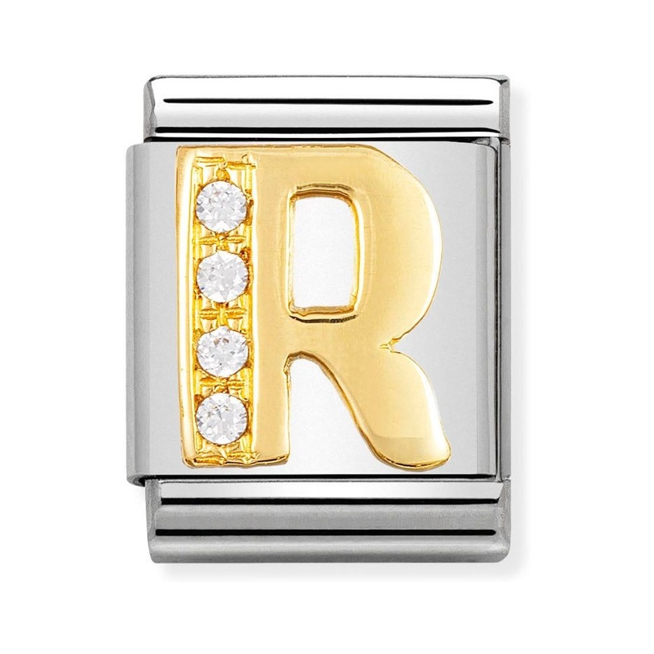 Nomination Composable Big Charm Buchstabe R - Edelstahl, Gold 750 Gelbgold, Zirkonia