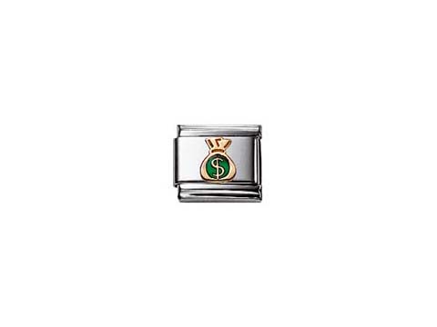 Emailliertes Charm in Form eines Geldsacks mit Dollarsymbol, hergestellt von Nomination, Modell Classic. Ideal für individuelle Armbänder und modische Akzente.