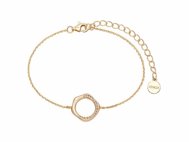 Xenox Sterling Silber Armband XS2215G 15-20 cm SWING in Gelbgold Vergoldung mit Kareekette und funkelndem Anhänger, elegant und stilvoll für jeden Anlass.