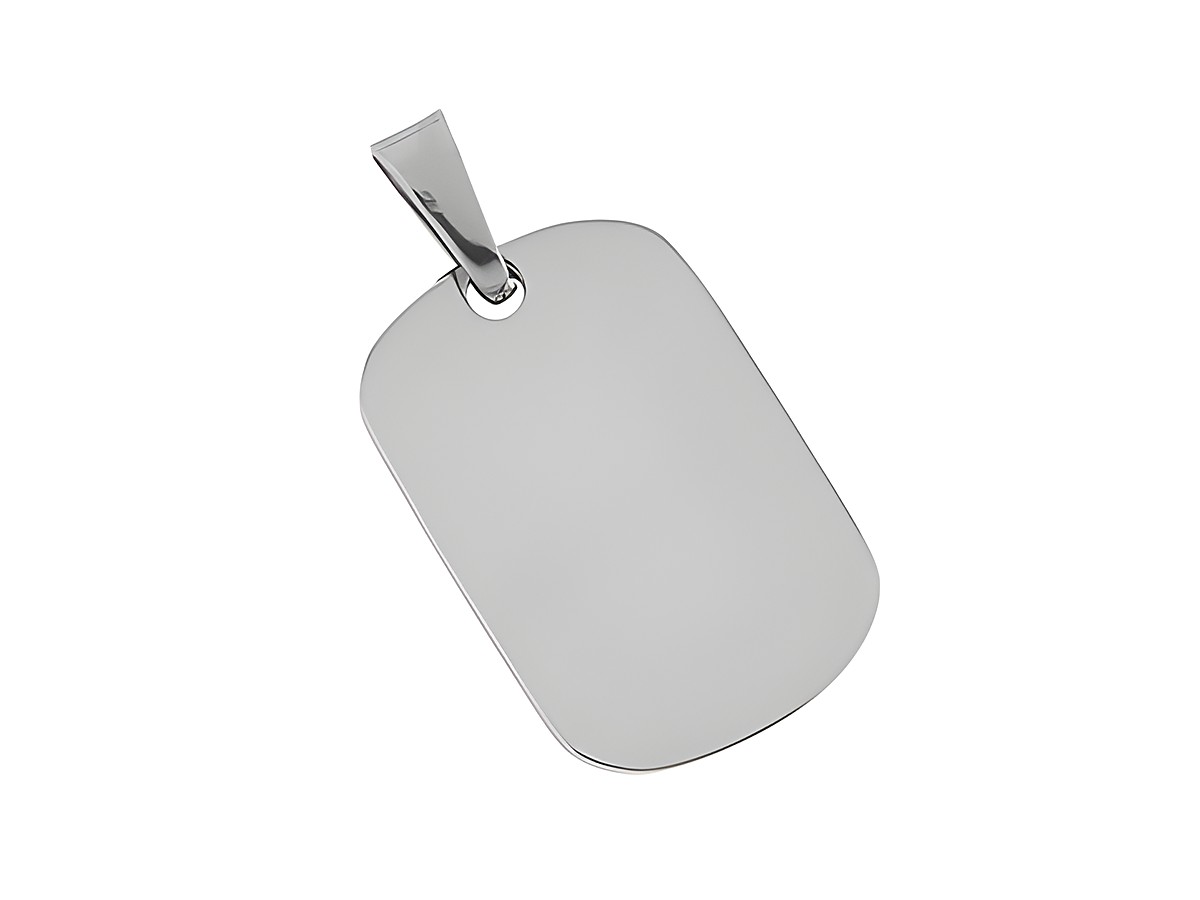 Edelstahl Anhänger mit gravierbarer Platte in rechteckiger Form, Maße 2 x 1,3 cm, zeitloses Design, Hersteller Juwelier Harnisch, ideal für persönliche Gravuren.
