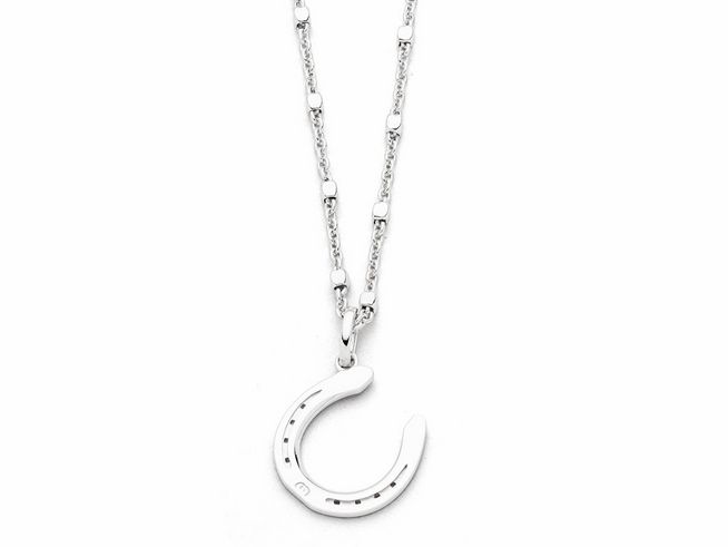 Sterling Silber rhodiniertes Hufeisen als Anhänger an einer feinen Kette von DUR, Symbol für Pferdeglück, aus der Neuheiten-Kollektion, elegant und charmant.