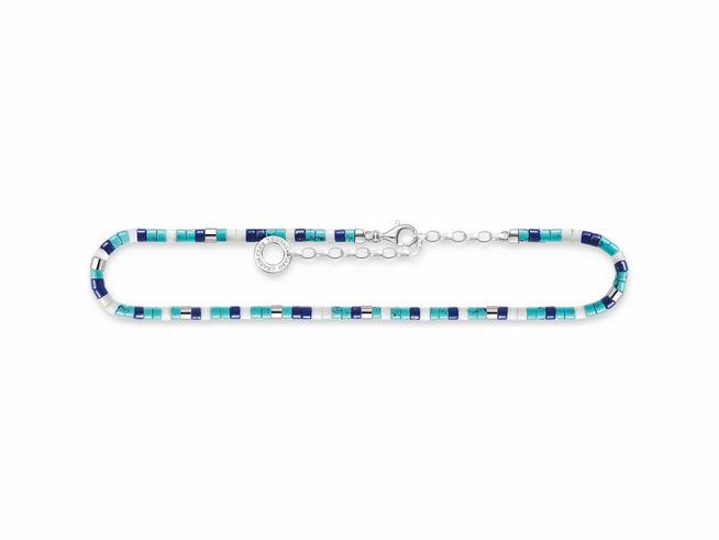 Silberne Fußkette von Thomas Sabo mit imitierendem Lapislazuli und Zirkonia, 27 cm verstellbar, schlichte und elegante Optik, ideal für den Alltag oder besondere Anlässe.