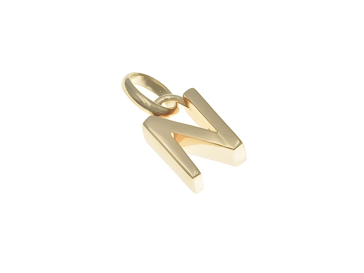 Anhänger aus poliertem und vergoldetem Sterlingsilber in Form des Buchstabens N, Hersteller Juwelier Harnisch, im eleganten Roségold-Finish.