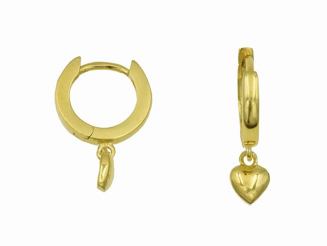 Creolen aus 1 cm Sterling Silber, gelbgold vergoldet, mit einem Hänger in Herzform, Hersteller Juwelier Harnisch, ideal für jeden Anlass, Durchmesser bis 15 mm.