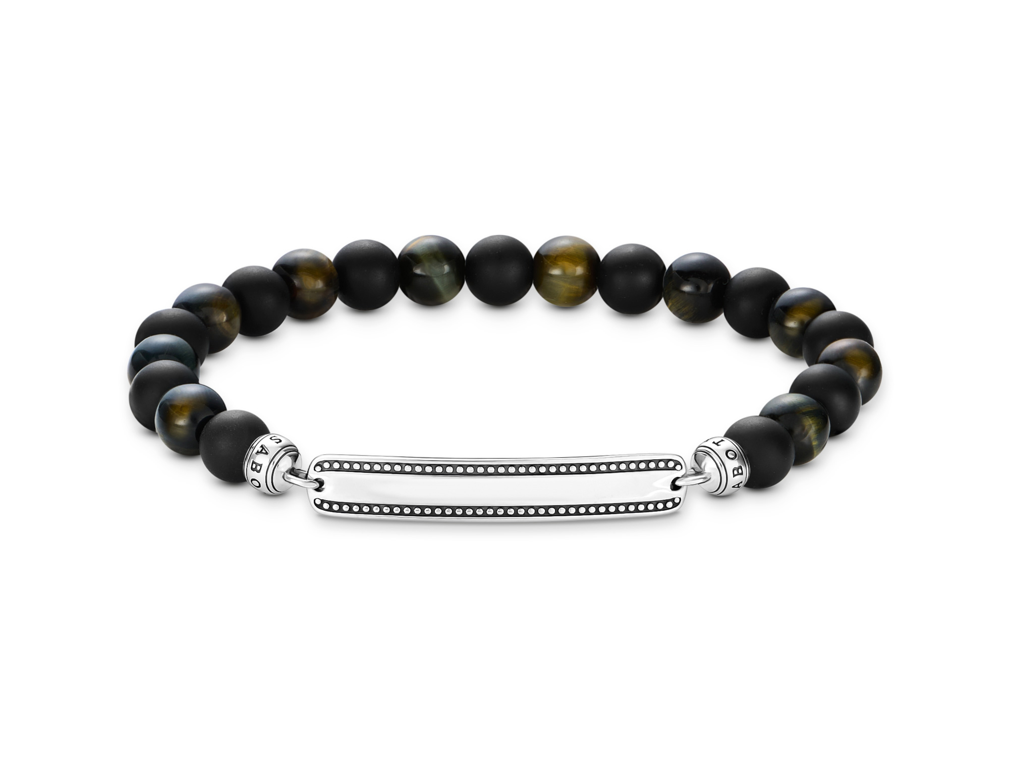 Schwarzes Thomas Sabo Bead Armband A2180-806-11-L17 aus matten und schillernden Perlen mit einem eleganten Metallverschluss, perfekt für modische Akzente und Alltag.