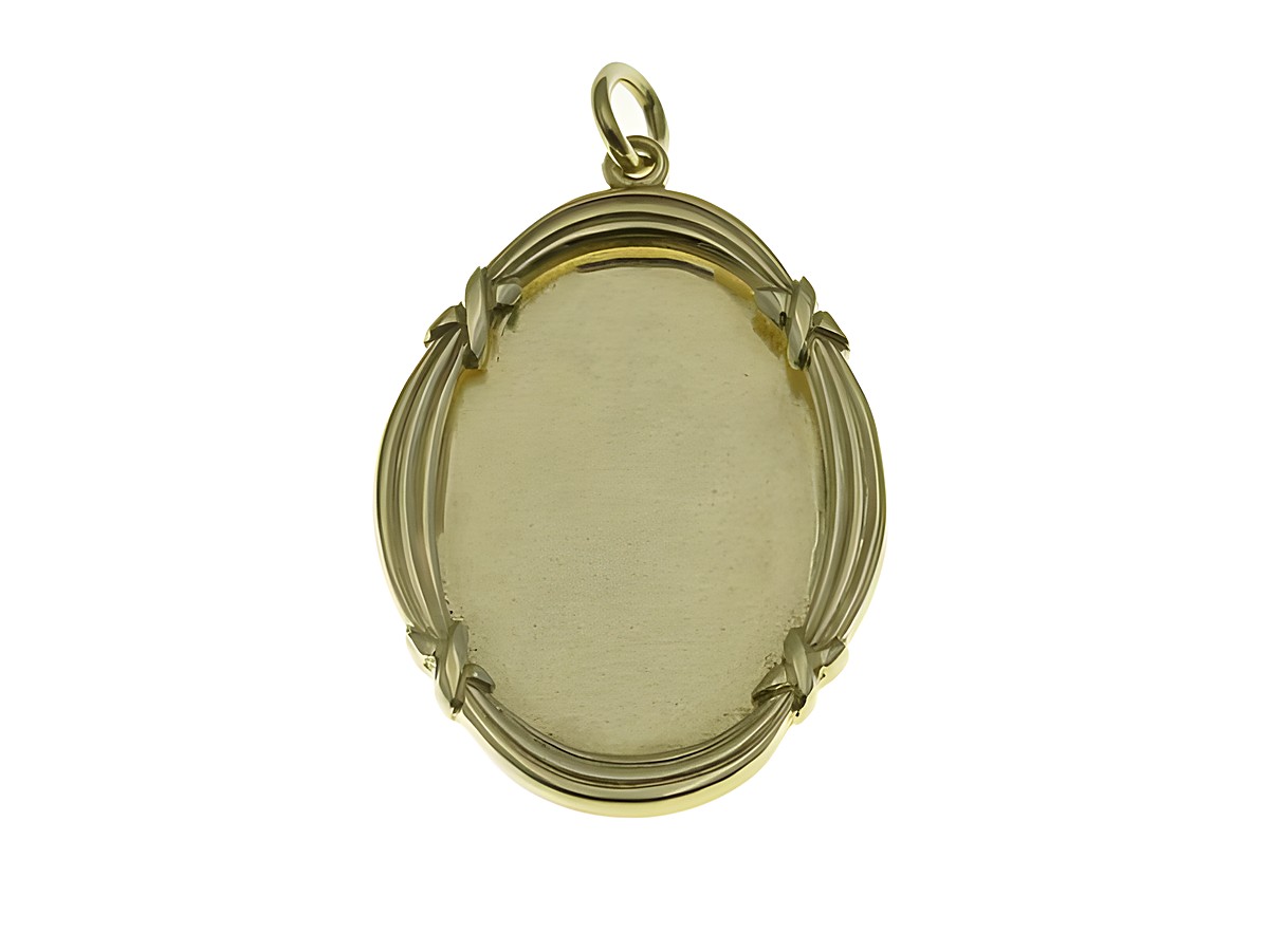 Ovales Goldmedaillon aus Gold 333, hergestellt von Juwelier Harnisch, mit geflochtenem Rand und Öse zum Anhängen. Ideal für persönliche Gravuren oder Fotos.