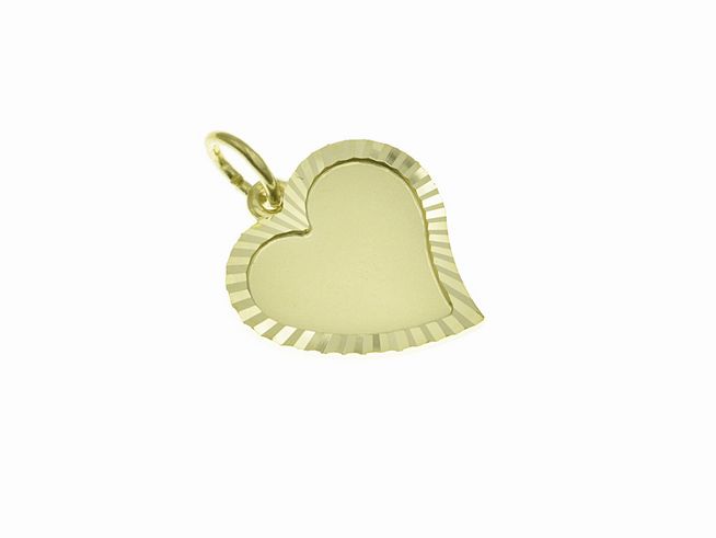 Anhänger Herz aus Gold 333 mit einer glatten Gravurfläche und einer dekorativen Riffelung am Rand, gefertigt vom Juwelier Harnisch, ideal für individuelle Gravuren.