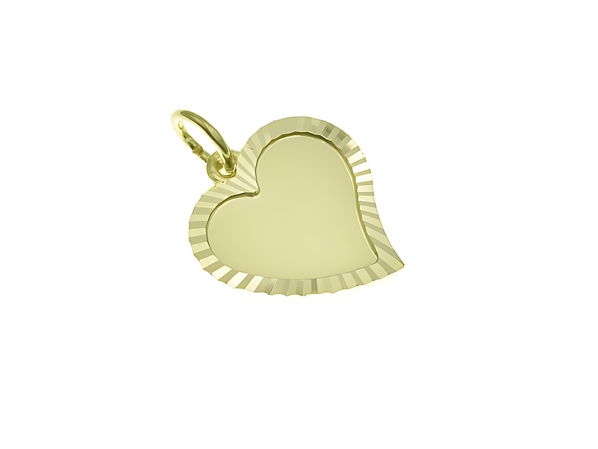 Anhänger Herz aus Gold 333 mit einer glatten Gravurfläche und einer dekorativen Riffelung am Rand, gefertigt vom Juwelier Harnisch, ideal für individuelle Gravuren.