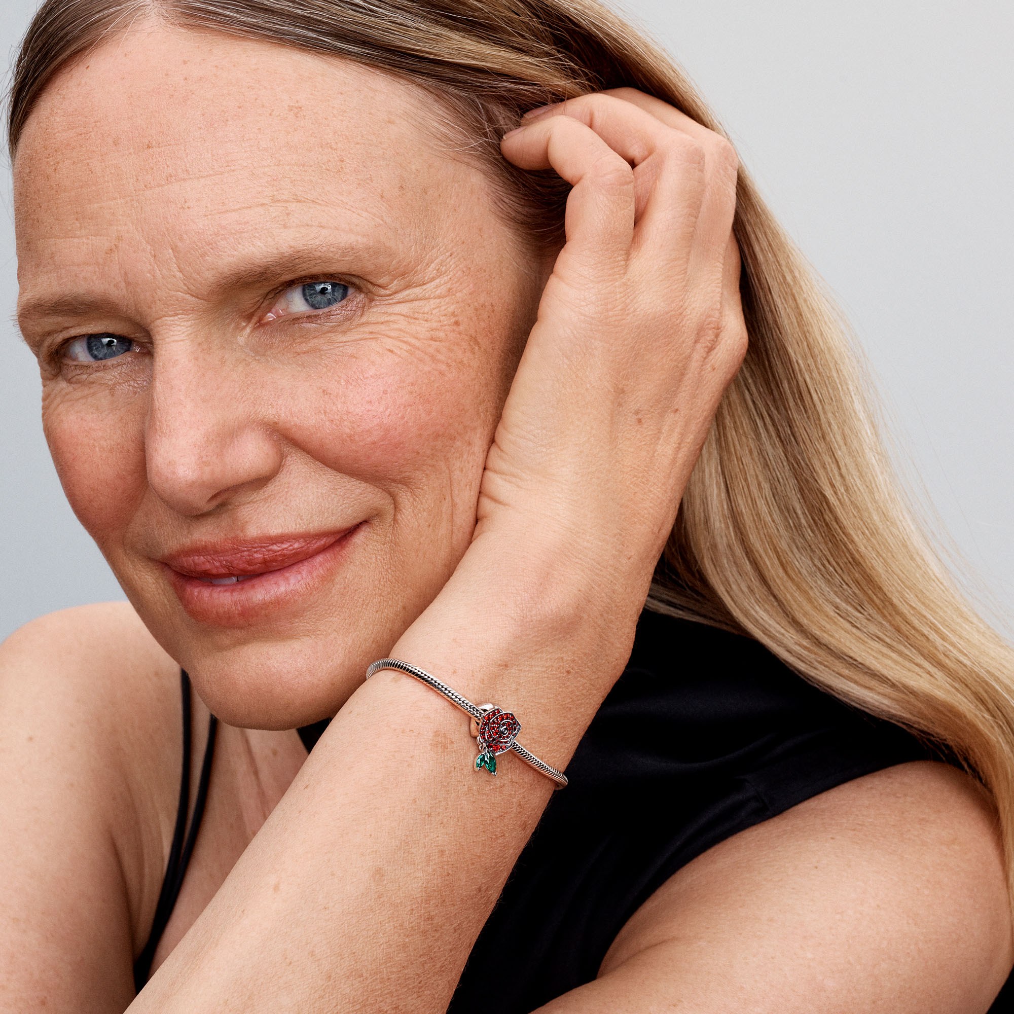 Pandora Rote Rose als Anhänger charm - Silber - roter & grüner Kristall – Ansicht 4