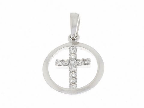 Anhänger Kreuz mit Kreuz - Silber rhodiniert - Zirkonia - strahlend, Hersteller: Juwelier Harnisch, mit Stein, elegant und zeitlos, perfekt für jeden Anlass.