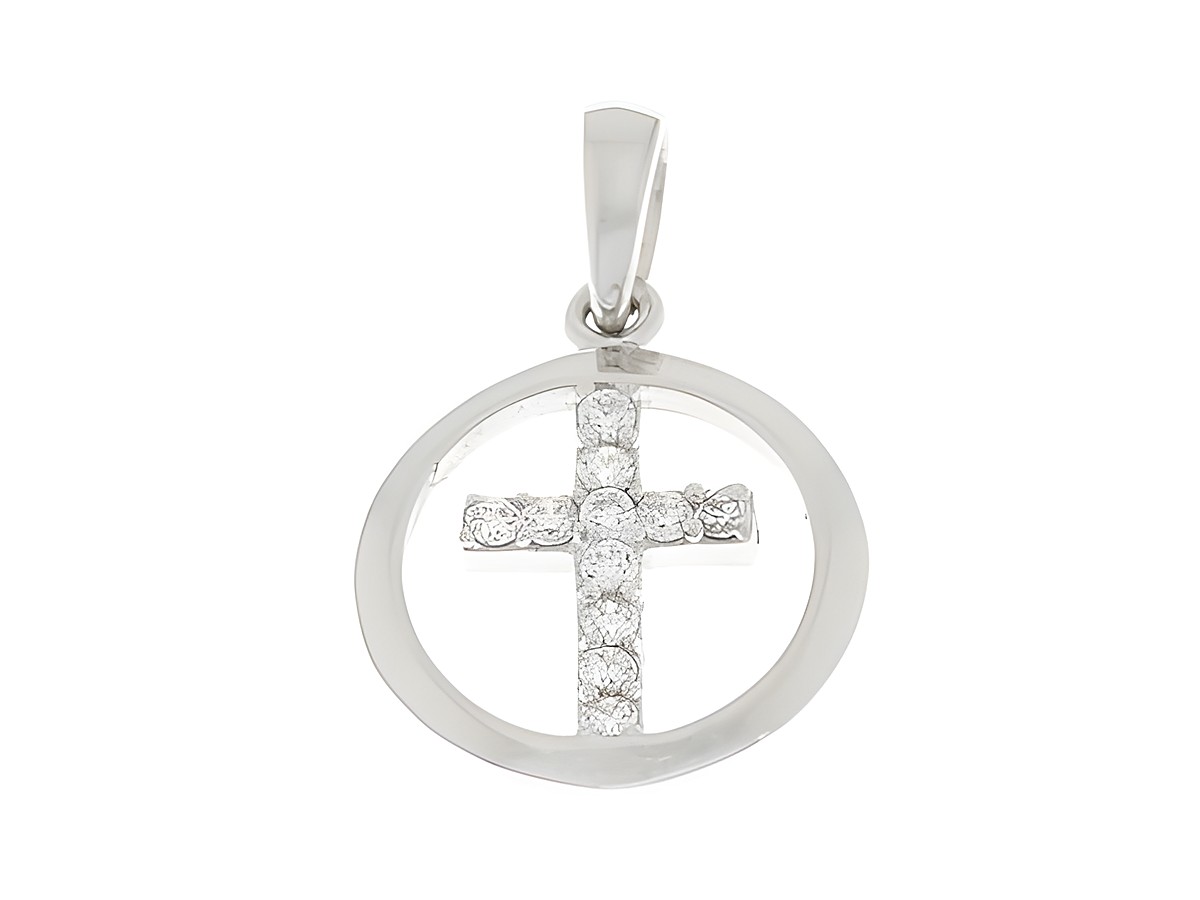 Anhänger Kreuz mit Kreuz - Silber rhodiniert - Zirkonia - strahlend, Hersteller: Juwelier Harnisch, mit Stein, elegant und zeitlos, perfekt für jeden Anlass.