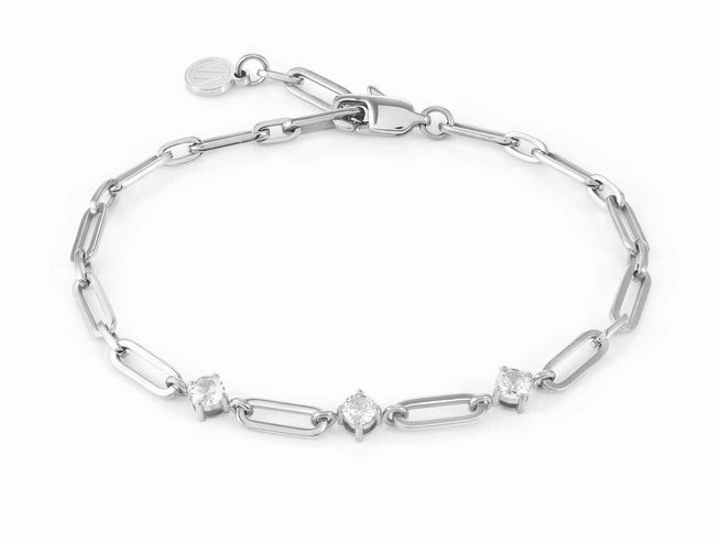 Edelstahl Armband von Nomination mit weißen Zirkonia, Teil der CHAINs OF STYLE Kollektion, in glänzender Optik, Länge 21 cm, modernes Design mit eleganten Gliedern.