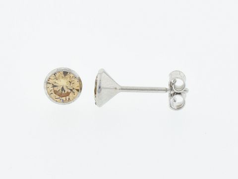 Silber Ohrringe in Kelchform mit einem Zirkonia in champagnerfarben, Durchmesser 5,2 mm, hergestellt von Juwelier Harnisch, elegant und zeitlos.