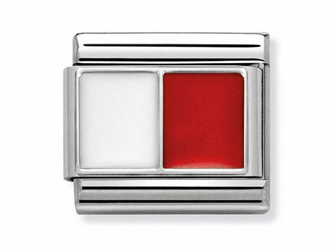 Edelstahlarmband mit zwei Emaille-Feldern in der Farbkombination Weiß und Rot, hergestellt von Nomination, perfekt als Bestandteil eines composable Armbands.
