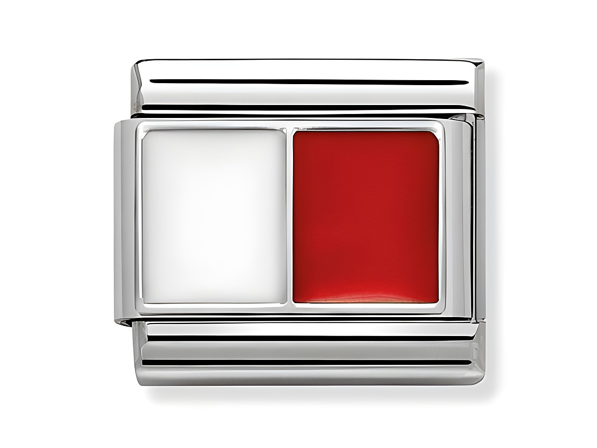 Edelstahlarmband mit zwei Emaille-Feldern in der Farbkombination Weiß und Rot, hergestellt von Nomination, perfekt als Bestandteil eines composable Armbands.