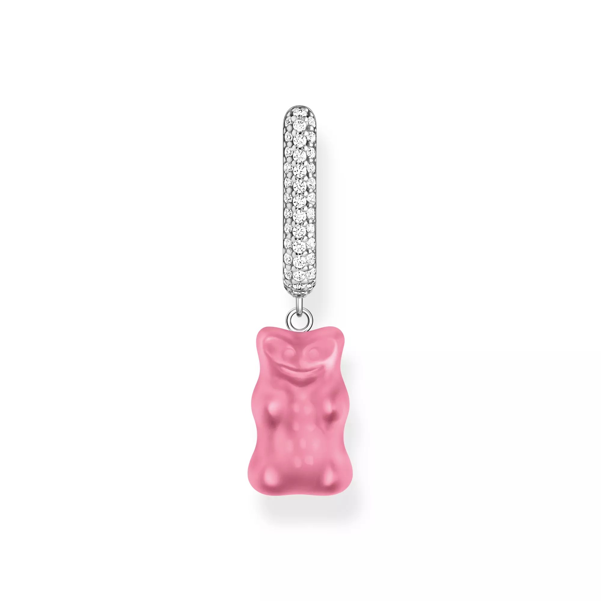 Thomas Sabo Einzel-Creole mit pinkem Goldbären-Anhänger in Midiversion und Steinen Silber – HARIBO – Zirkonia