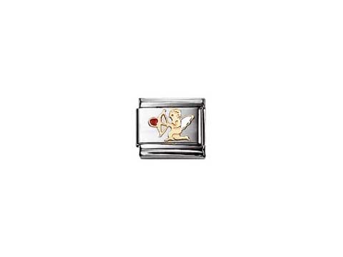 Emaillierter Charm von NOMINATION Classic LOVE mit der Abbildung von Cupido, in Silber und Gold, geeignet zur Verwendung in individuellen Armbändern. Ideal für Liebhaber romantischer Designs.