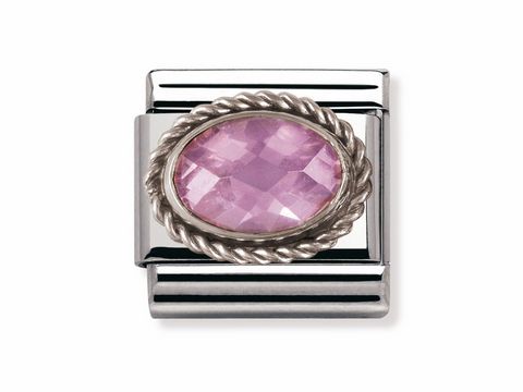 Classic Kordel in Rosa mit Silberrand und ovalem Zirkonia von Nomination, elegante Schmuckgestaltung für moderne Armbänder, ideal für stilvolle Akzente.