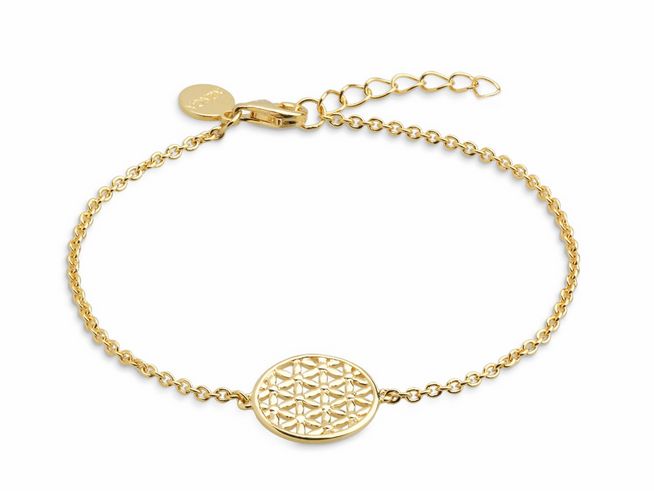 Xenox Sterling Silber Armband XS2899G in Gelbgold vergoldet, 15-20 cm, mit Lebensblume als Motiv, filigrane Ankerkette und Karabinerverschluss, elegantes Design für jeden Anlass.