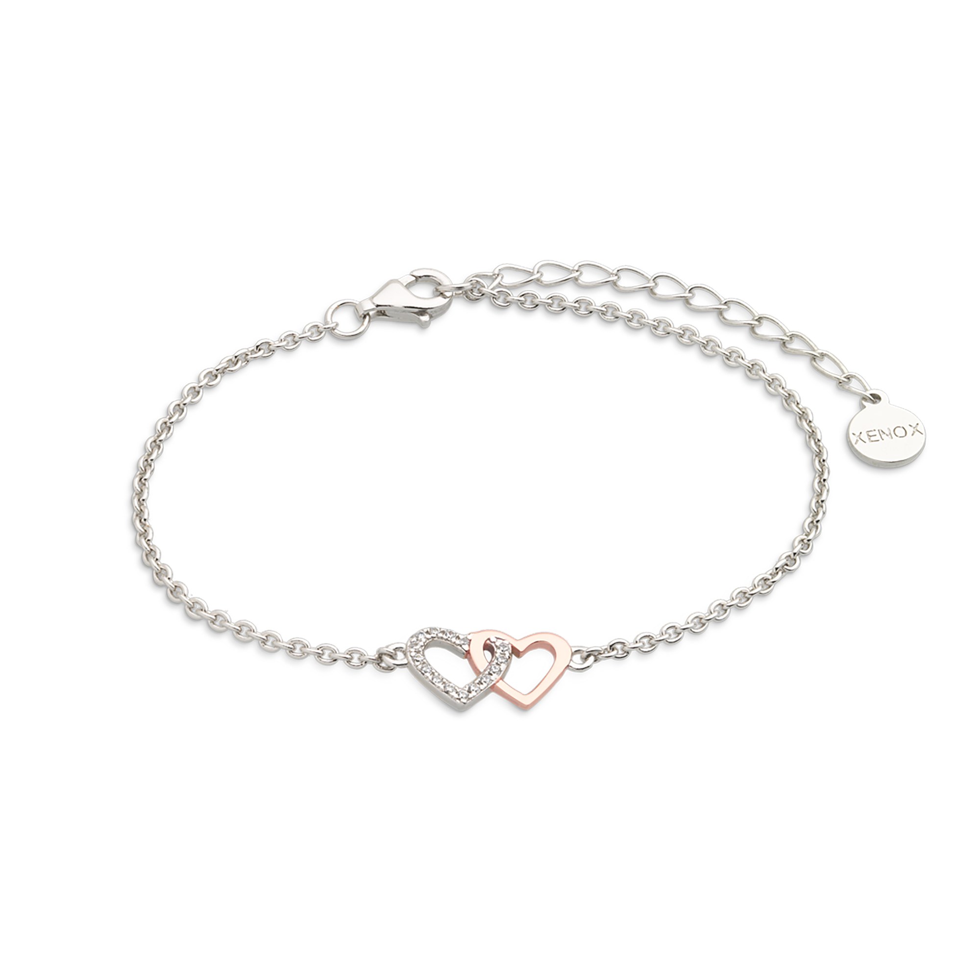 XENOX Armband LOVE STORY - Sterling Silber rosévergoldet - 15-18,5 cm - Herzen – Ansicht 2