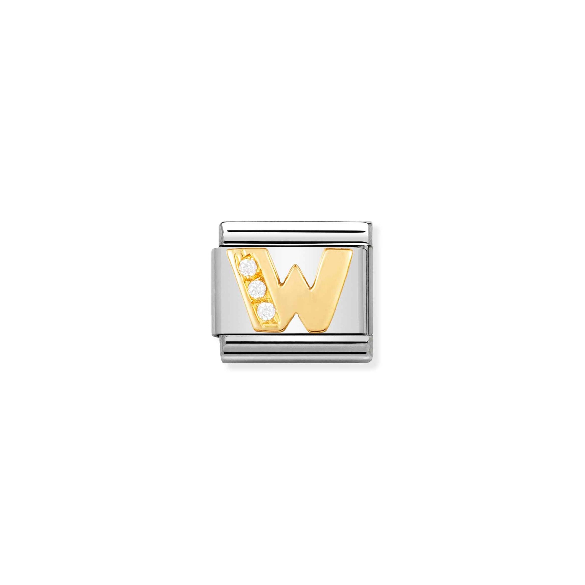 Nomination Composable Classic Charm Buchstabe W - Edelstahl, Gold 750 Gelbgold, Zirkonia
