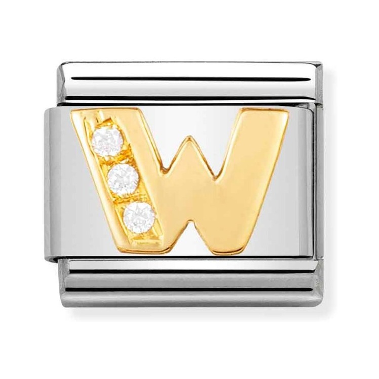 Nomination Composable Classic Charm Buchstabe W - Edelstahl, Gold 750 Gelbgold, Zirkonia