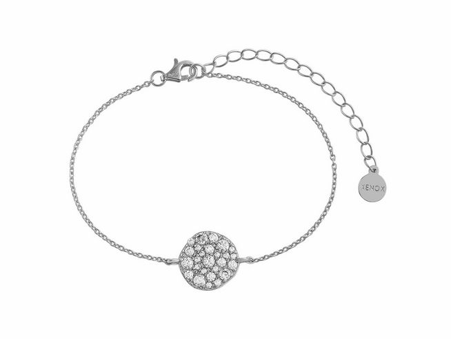 Xenox Sterling Silber Armband XS6095 in klassischem Design mit Karreekette, 15 bis 20 cm einstellbar, funkelt mit runden, glitzernden Elementen. Ideal für jeden Anlass.