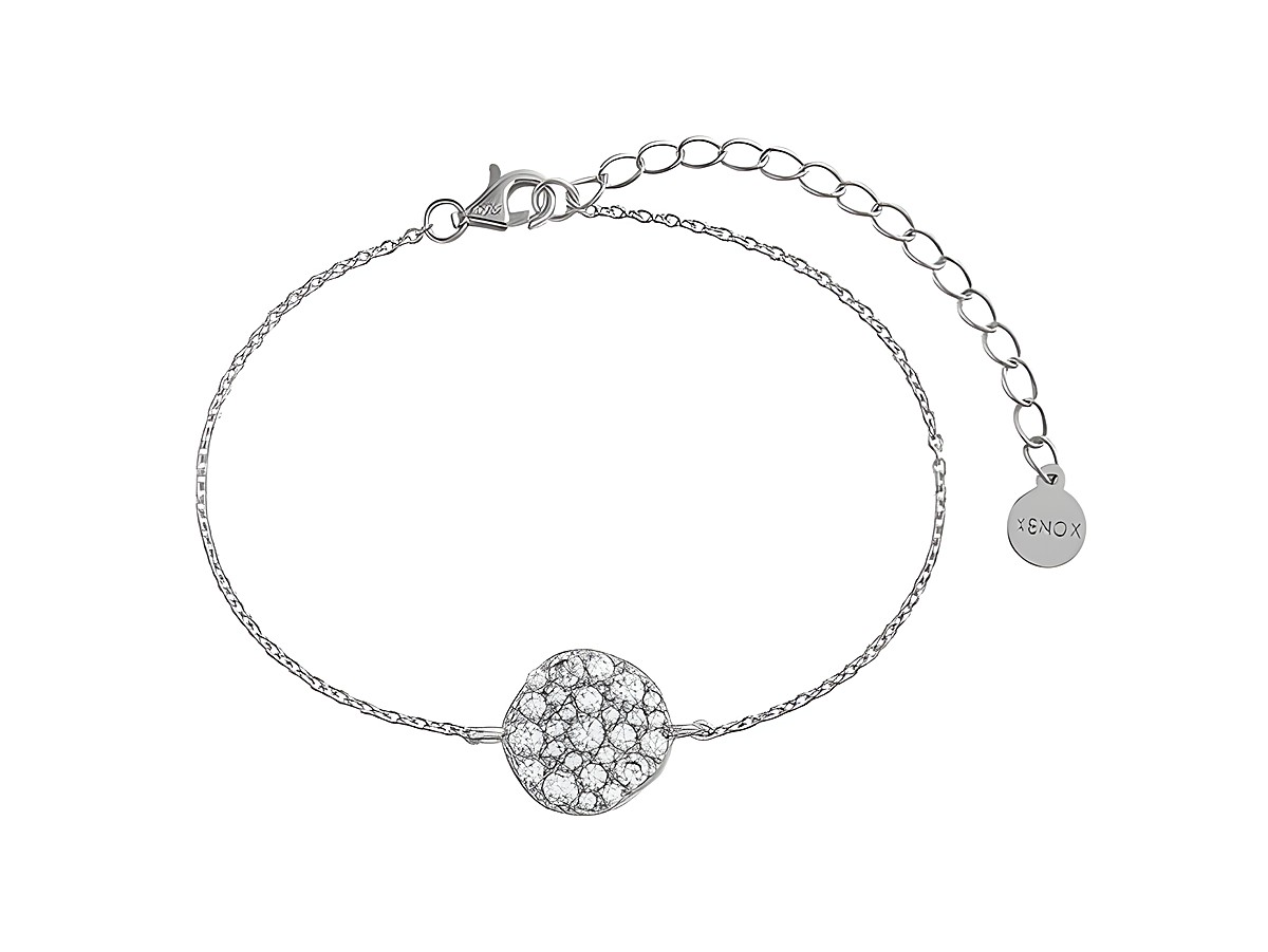 XENOX Sterling Silber Armband XS6095 in klassischem Design mit Karreekette, 15 bis 20 cm einstellbar, funkelt mit runden, glitzernden Elementen. Ideal für jeden Anlass.