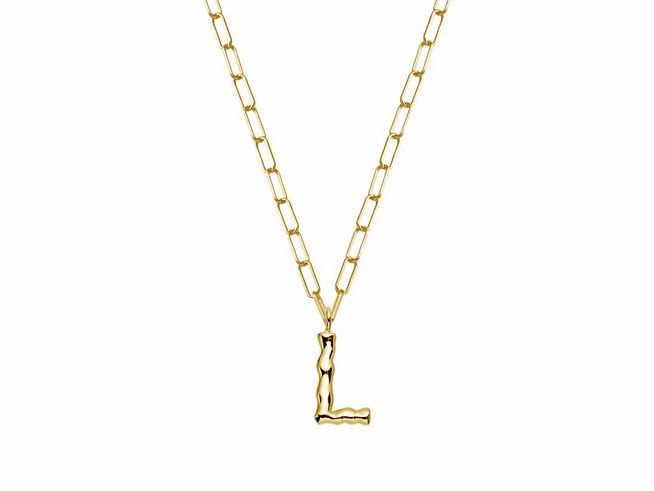 Xenox Sterling Silber Kette XS4150G/L in Gelbgold Vergoldung mit Buchstabe L, 45 cm lang, zeitloses Design und eleganter Look, ideal für persönliche Akzente oder Geschenke.