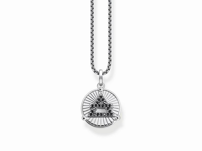Elegante Thomas Sabo Kette aus Sterling Silber mit einem auffälligen Anhänger in geometrischem Design, verziert mit Zirkonia, 50 cm verstellbar, Modell KE2149-643-11-L50V.