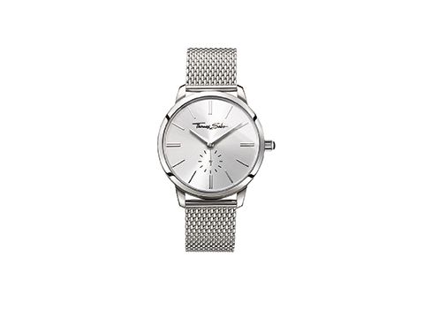 Thomas Sabo Damenuhr WA0248-201-201-33 mm mit einem eleganten silbernen Ziffernblatt und einem feinen Edelstahl-Mesh-Armband für einen modernen Look.