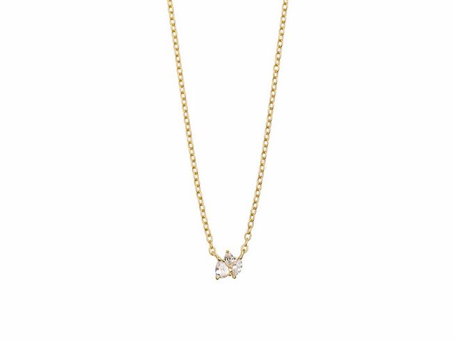 Xenox Sterling Silber Kette XS2361G in Gelbgold Vergoldung mit Kareekette und einem funkelnden Anhänger, Länge 40-45 cm, elegantes Schmuckstück für jeden Anlass.