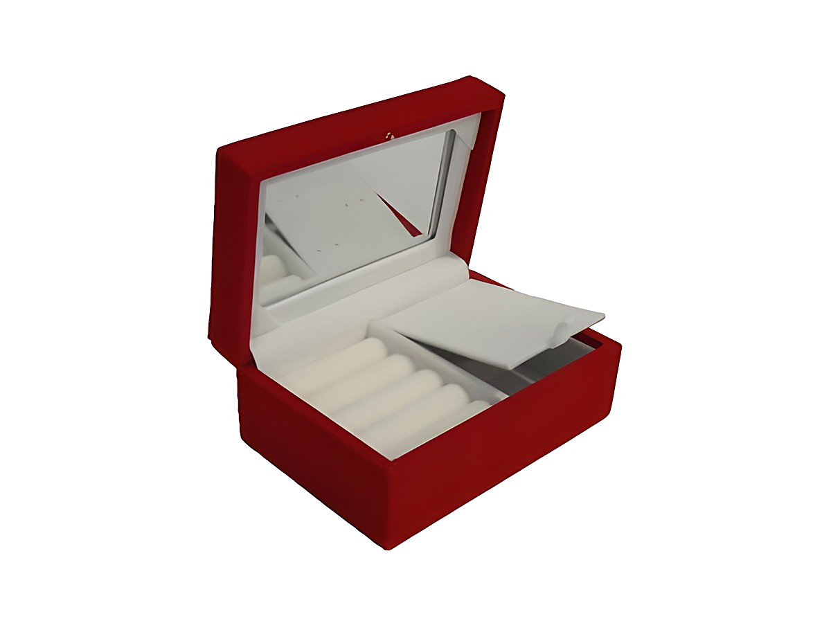 Rechteckiges Schmuckkästchen in rot, 15 cm, Hersteller Juwelier Harnisch, mit Innenfächern und Spiegel für Schmuckaufbewahrung, ideal für Schmuckkästchen und Portemonnaies.