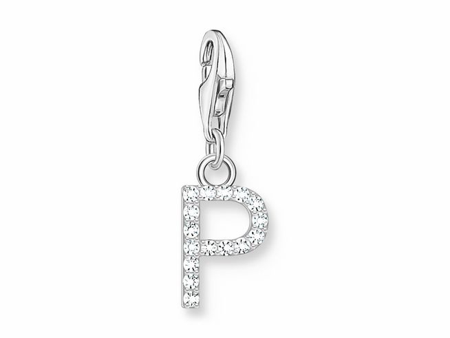 Funkelnder Buchstabe P Charm-Anhänger aus Silber mit Zirkonia in Weiß, Hersteller Thomas Sabo, ideal für individuelle Schmuckkreationen und als persönliches Geschenk.