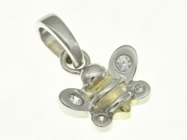 Biene Anhänger aus rhodiniertem Sterling Silber und gelbgoldvergoldet mit Zirkonia, gefertigt von Juwelier Harnisch, ideal als charmantes Tiermotivs für Schmuckliebhaber.