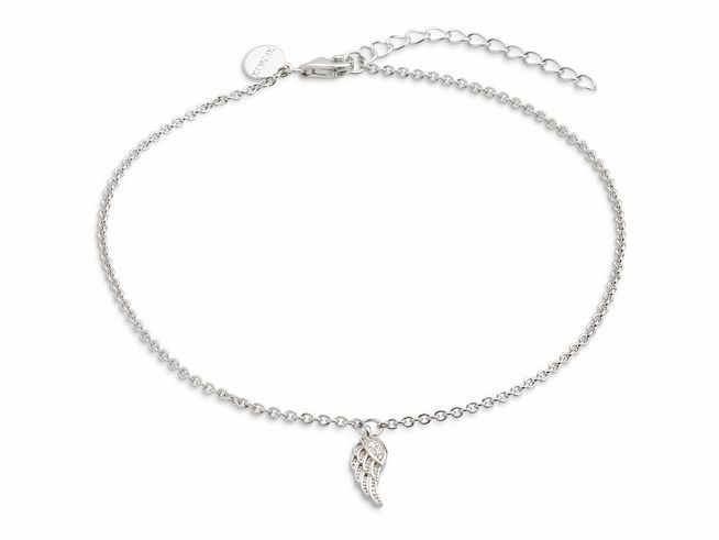 Xenox Sterling Silber Fußkette XS3534 von 26 cm mit zierlicher Ankerkette und einem Anhänger in Form eines Engelsflügels, stilvoll und elegant für jeden Anlass.