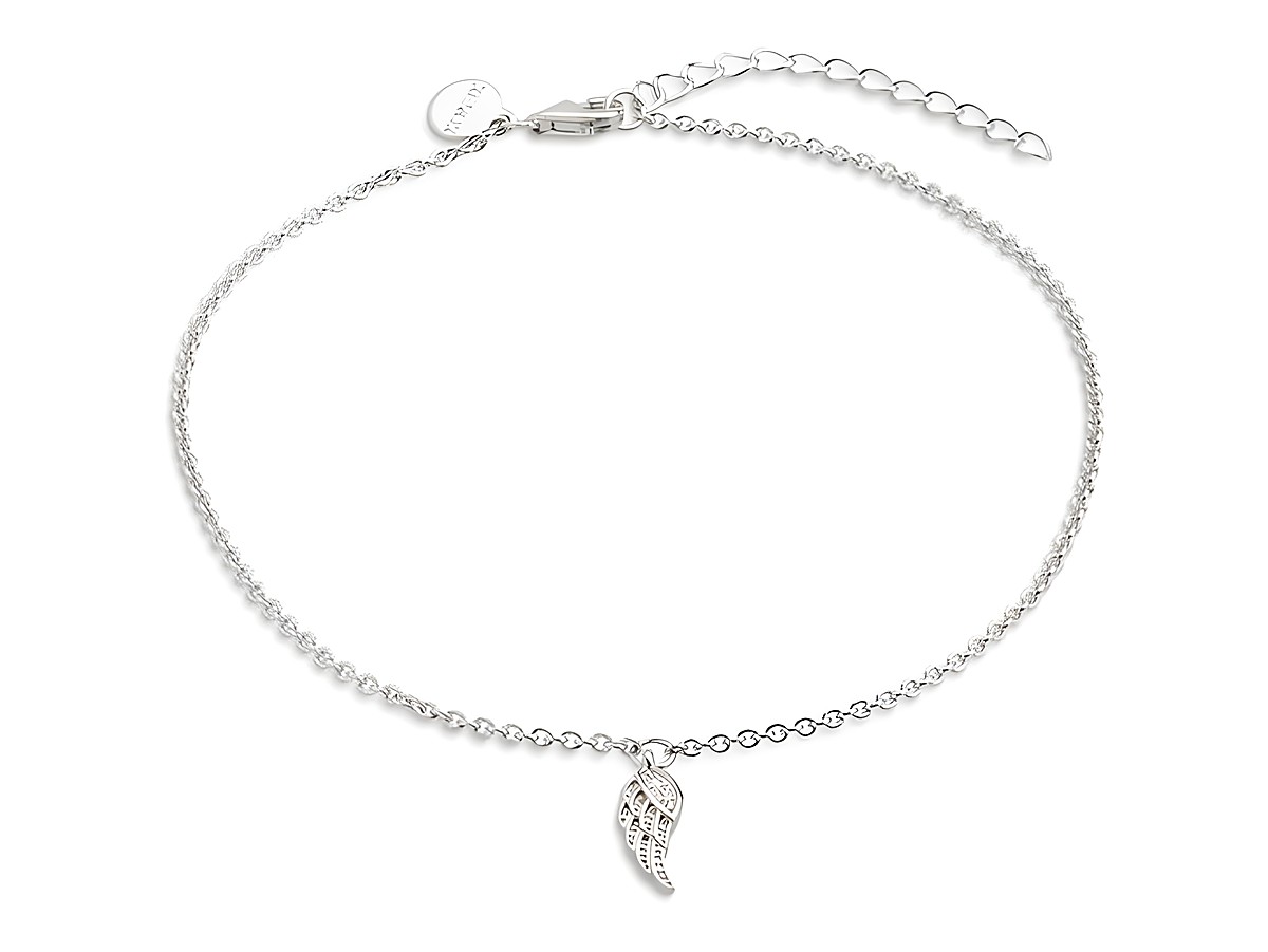 Xenox Sterling Silber Fußkette XS3534 von 26 cm mit zierlicher Ankerkette und einem Anhänger in Form eines Engelsflügels, stilvoll und elegant für jeden Anlass.